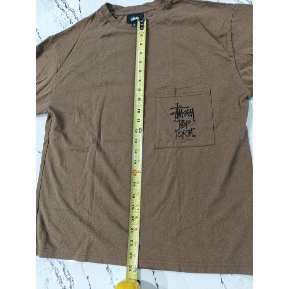 Stussy Top Form Pocket Design Tee Shirt Mens Medium Brown Black Long Sleeve - Picture 5 of 9